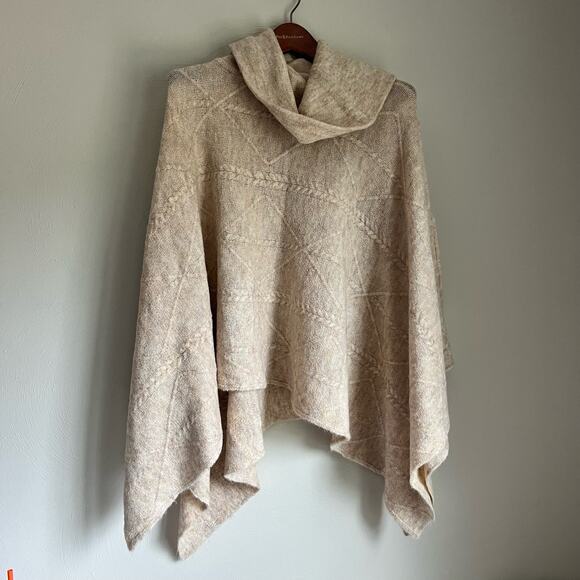 Women's Cowl Turtleneck Oversized Poncho Sweater One Size, World Market, Cream - Picture 12 of 12